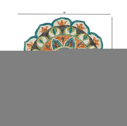 4' Round Blue And Orange Medallion Area Rug