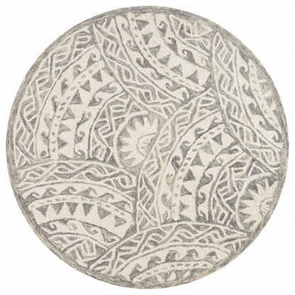 4' Round Gray Decorative Waves Area Rug