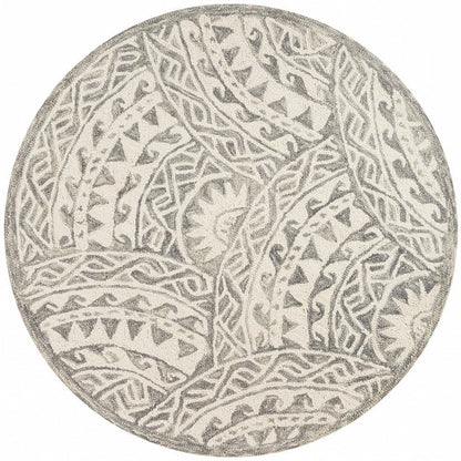 4' Round Gray Decorative Waves Area Rug