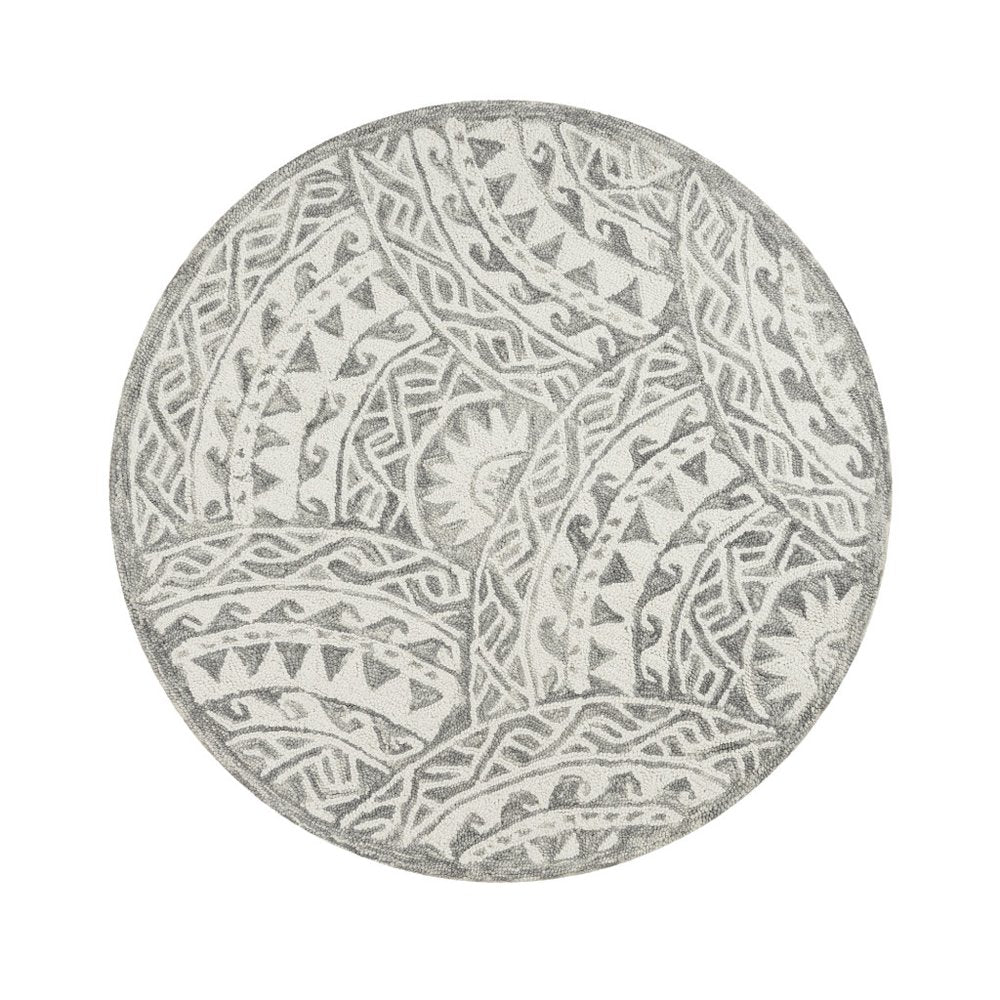 4' Round Gray Decorative Waves Area Rug