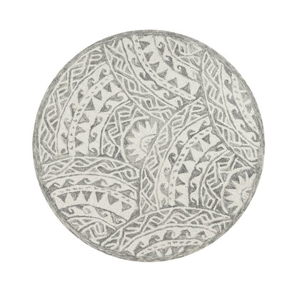 4' Round Gray Decorative Waves Area Rug