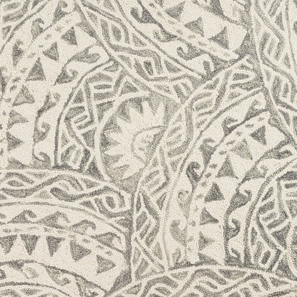 6' Gray Round Wool Geometric Hand Tufted Area Rug
