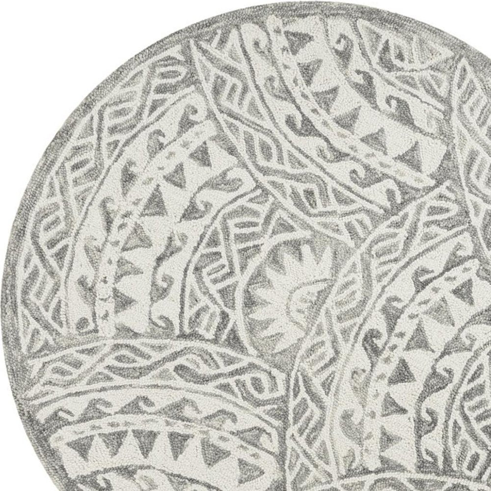 4' Round Gray Decorative Waves Area Rug