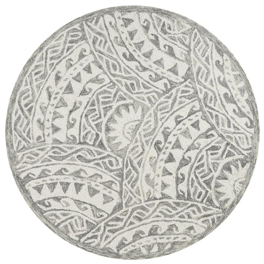 4' Round Gray Decorative Waves Area Rug