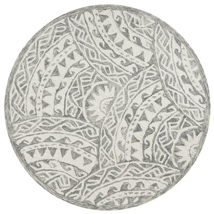 4' Round Gray Decorative Waves Area Rug
