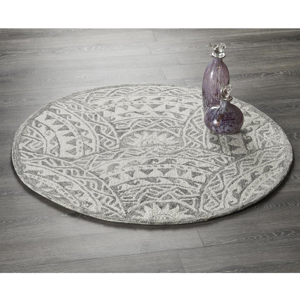 4' Round Gray Decorative Waves Area Rug