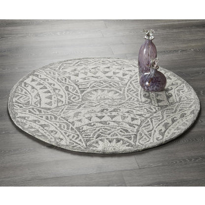 4' Round Gray Decorative Waves Area Rug