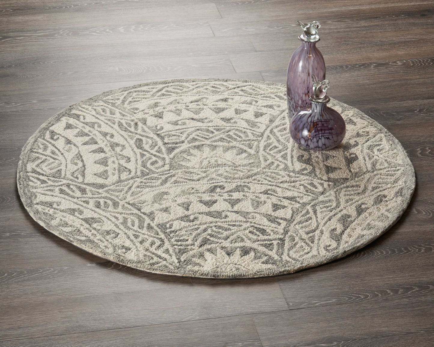 4' Round Gray Decorative Waves Area Rug