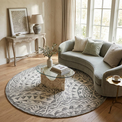 4' Round Gray Decorative Waves Area Rug