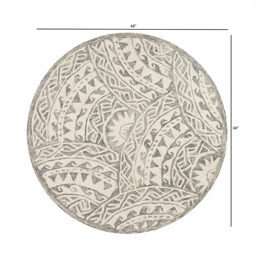 4' Round Gray Decorative Waves Area Rug