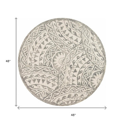 6' Gray Round Wool Geometric Hand Tufted Area Rug