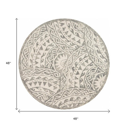 4' Round Gray Decorative Waves Area Rug