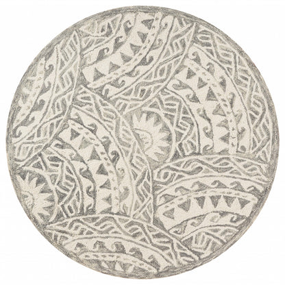 4' Round Gray Decorative Waves Area Rug