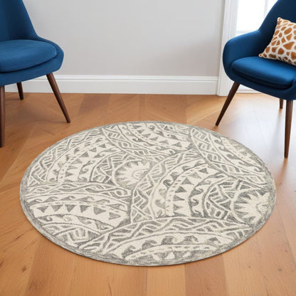 4' Round Gray Decorative Waves Area Rug