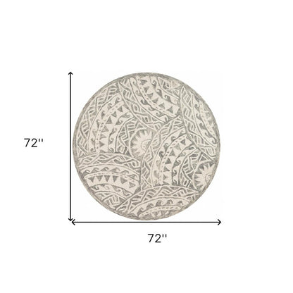 4' Round Gray Decorative Waves Area Rug