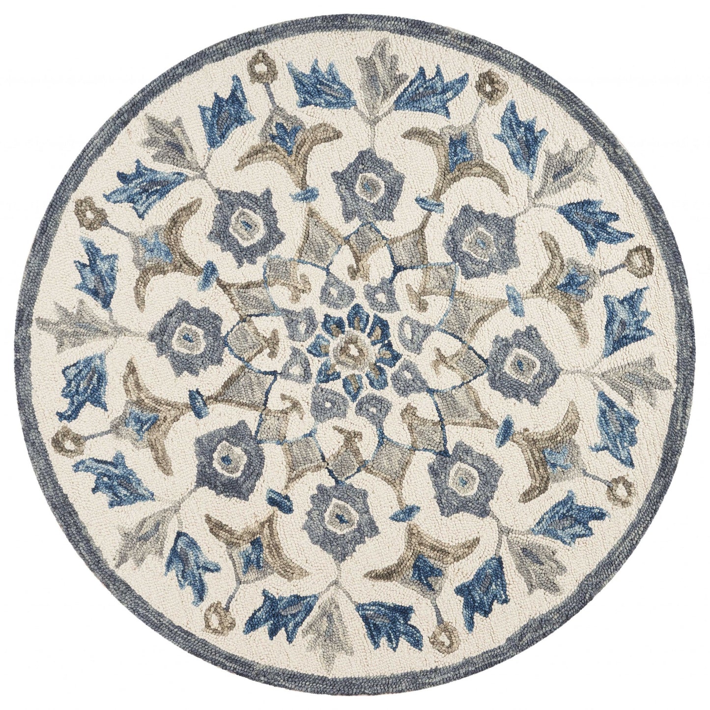 4' Round Blue Floral Oasis Area Rug