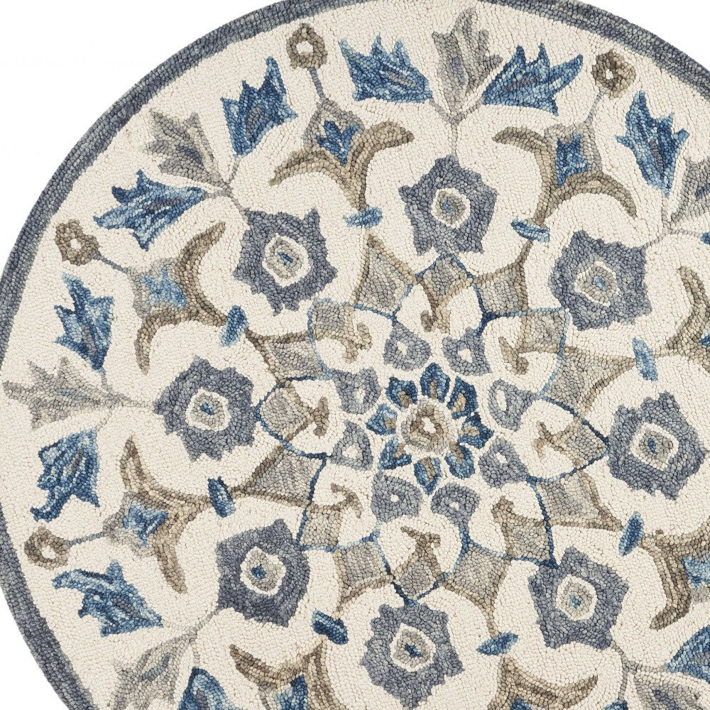 4' Round Blue Floral Oasis Area Rug