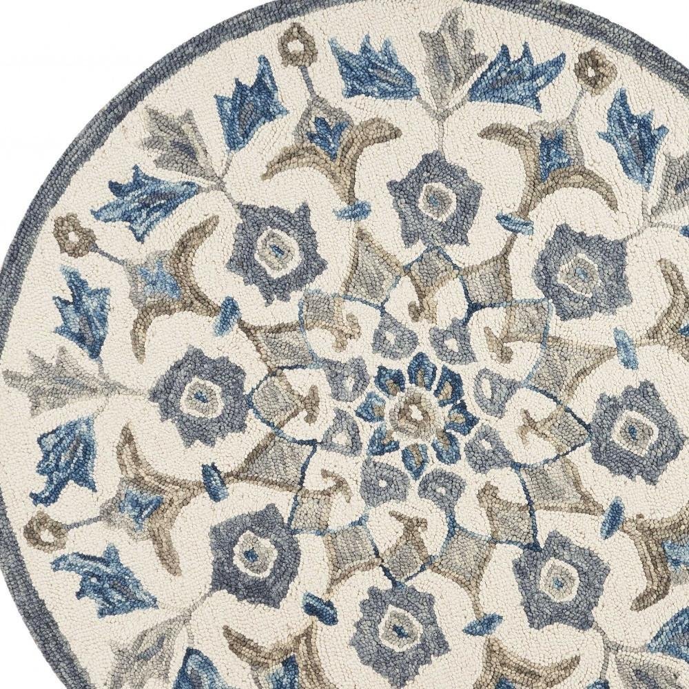 4' Round Blue Floral Oasis Area Rug