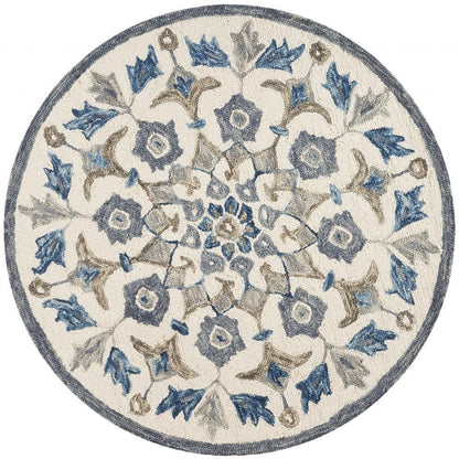 4' Round Blue Floral Oasis Area Rug