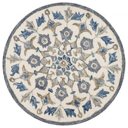 4' Round Blue Floral Oasis Area Rug
