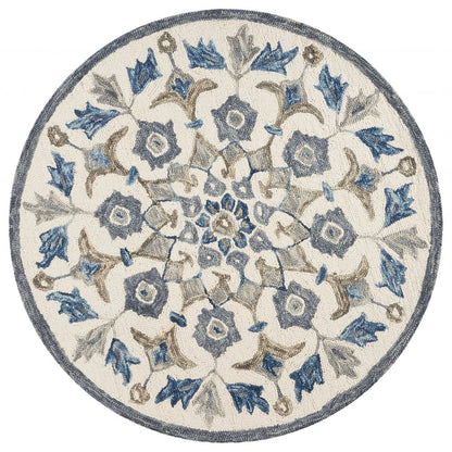 4' Round Blue Floral Oasis Area Rug