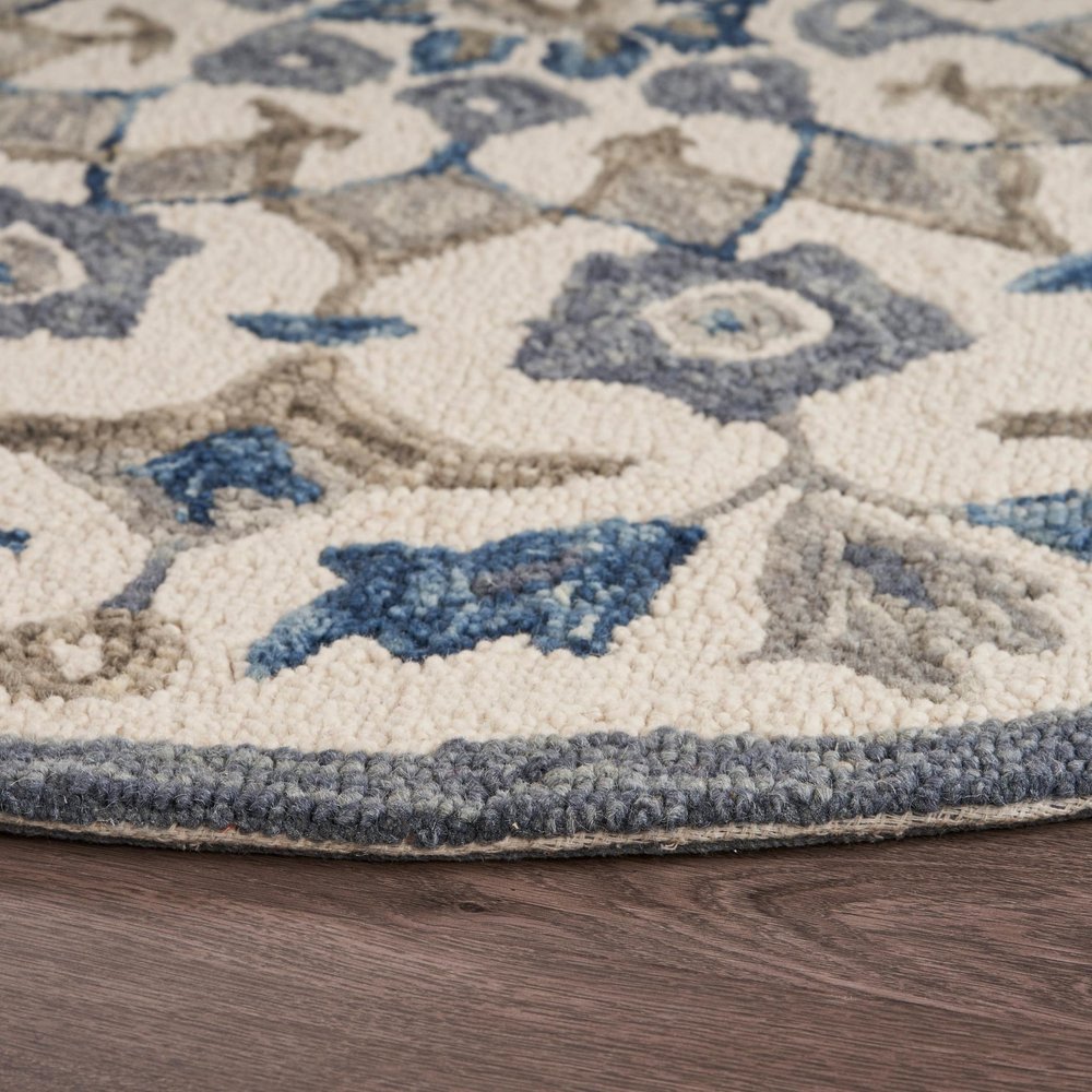 4' Round Blue Floral Oasis Area Rug