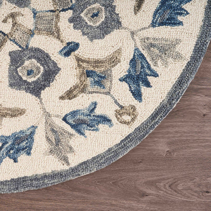 4' Round Blue Floral Oasis Area Rug