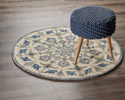 4' Round Blue Floral Oasis Area Rug