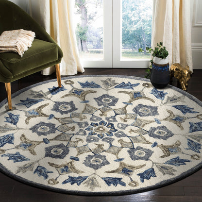 4' Round Blue Floral Oasis Area Rug