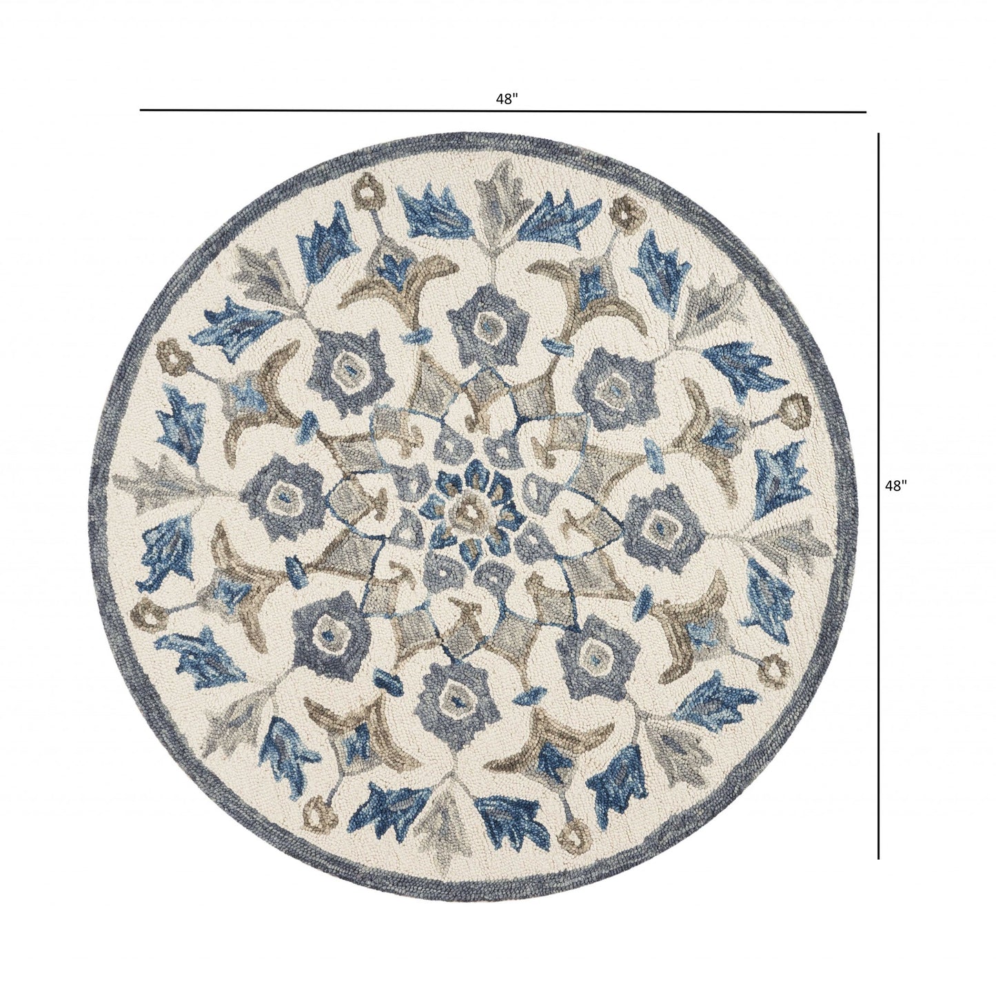 4' Round Blue Floral Oasis Area Rug