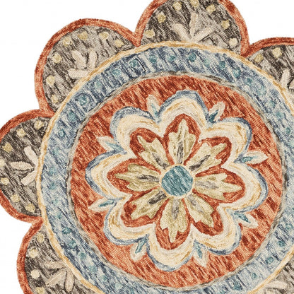 4' Round Orange Scalloped Edge Area Rug