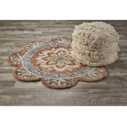 4' Orange And Red Wool Floral Hand Tufted Round Rug