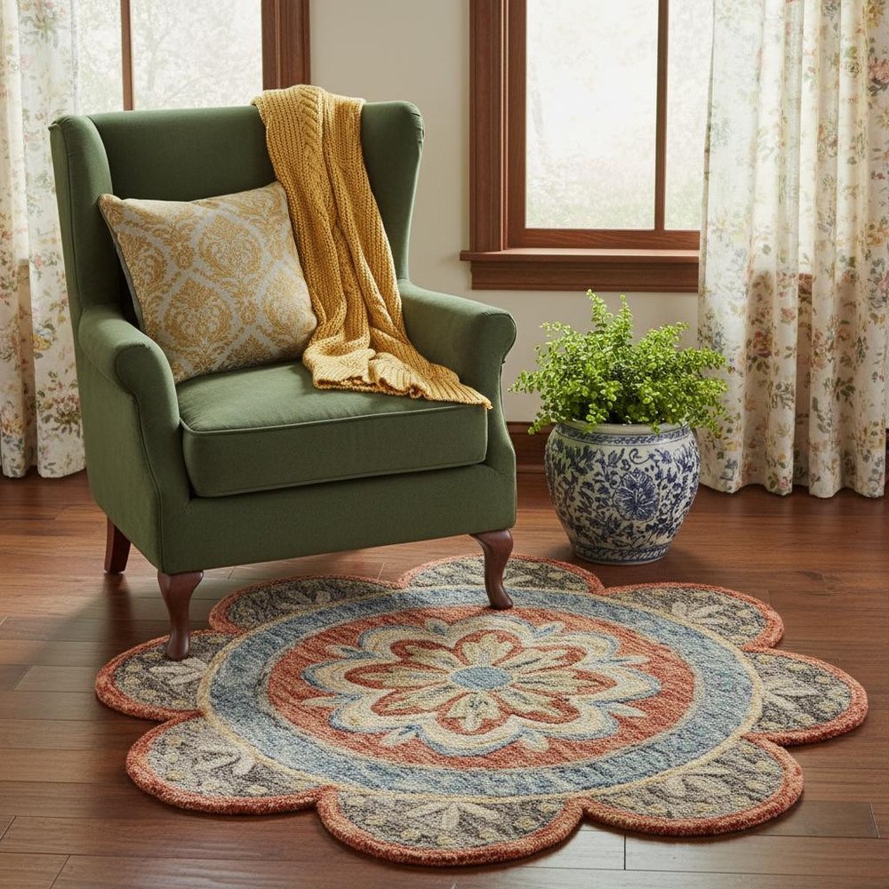 6' Orange And Red Wool Floral Hand Tufted Round Rug