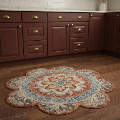 6' Orange And Red Wool Floral Hand Tufted Round Rug