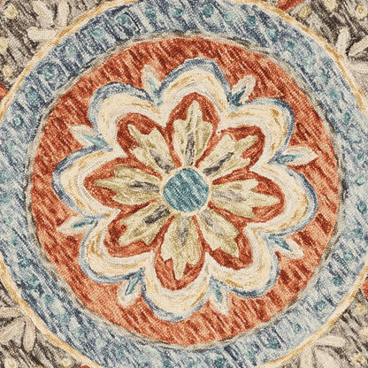 6' Orange And Red Wool Floral Hand Tufted Round Rug