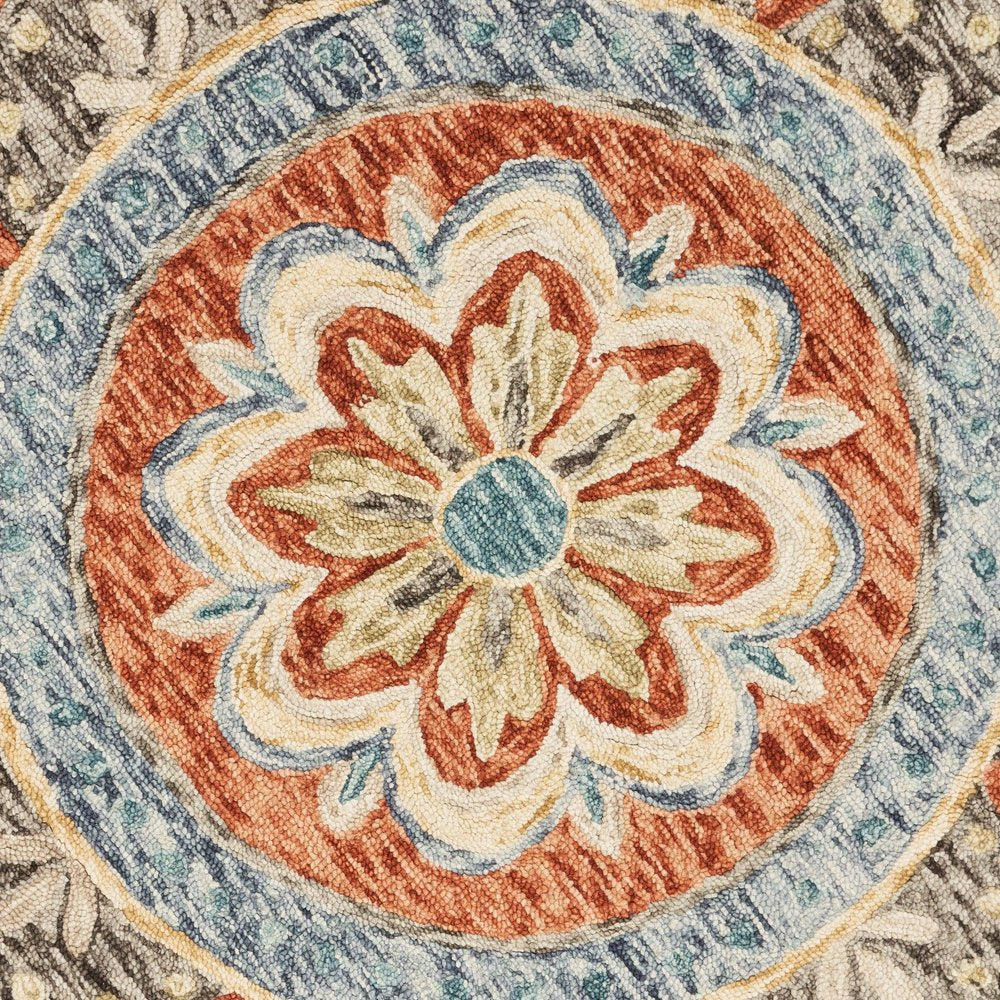 4' Orange And Red Wool Floral Hand Tufted Round Rug