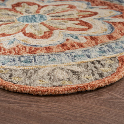 4' Round Orange Scalloped Edge Area Rug