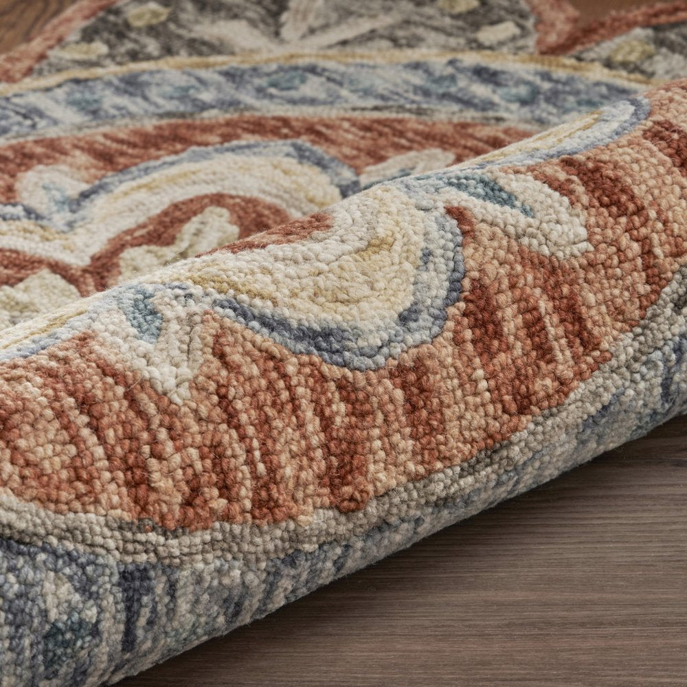 4' Orange And Red Wool Floral Hand Tufted Round Rug