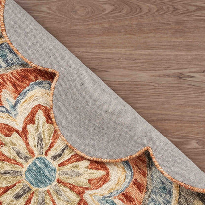 6' Orange And Red Wool Floral Hand Tufted Round Rug