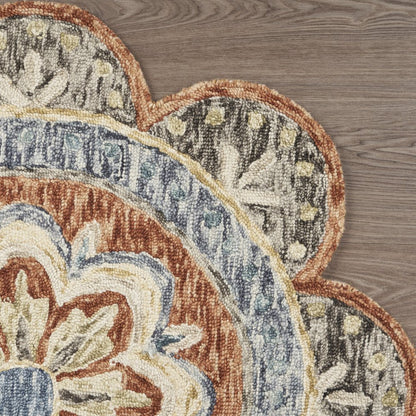 6' Orange And Red Wool Floral Hand Tufted Round Rug