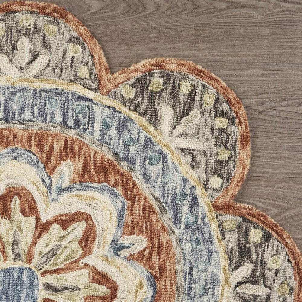 4' Orange And Red Wool Floral Hand Tufted Round Rug