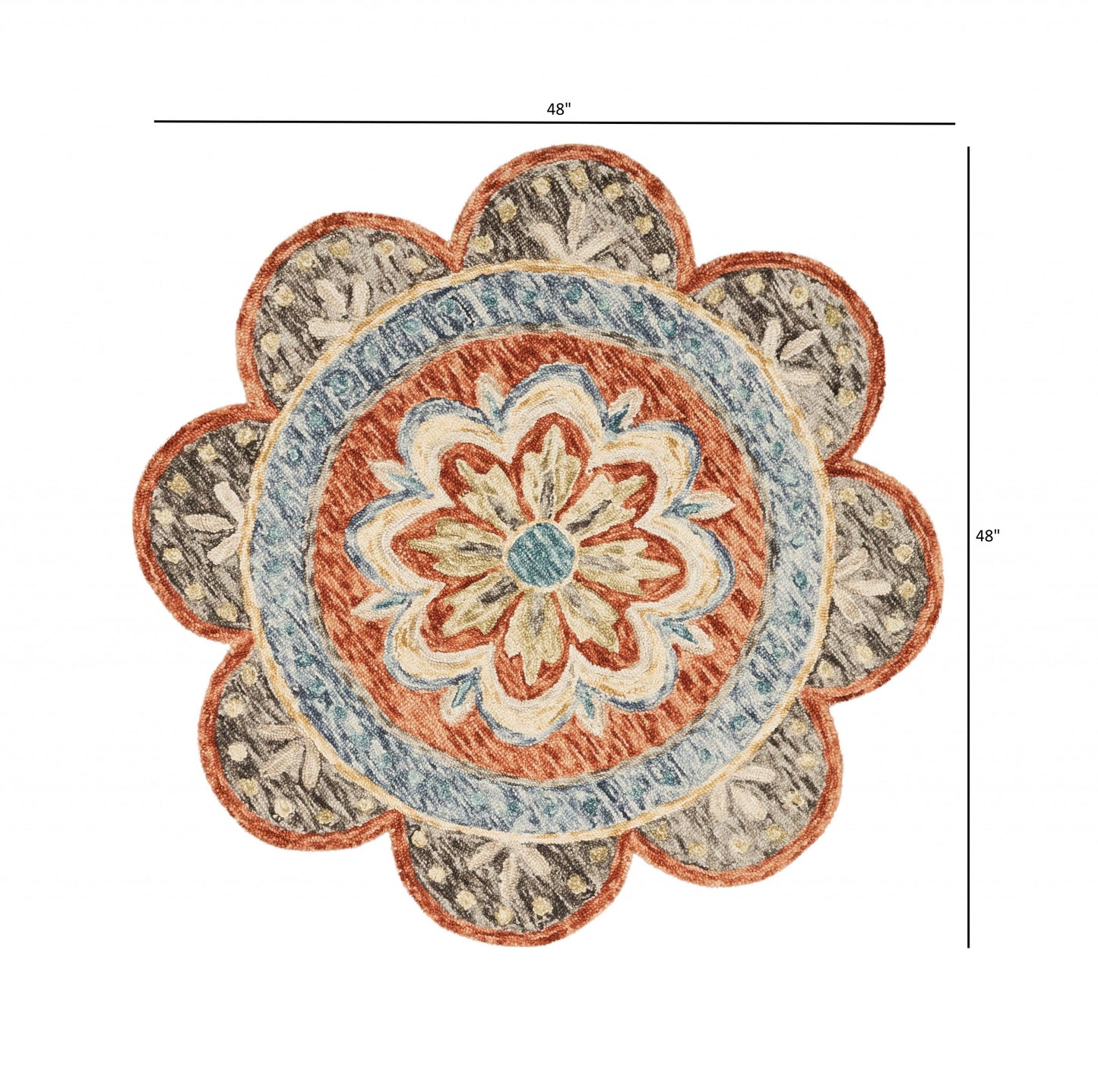 4' Round Orange Scalloped Edge Area Rug