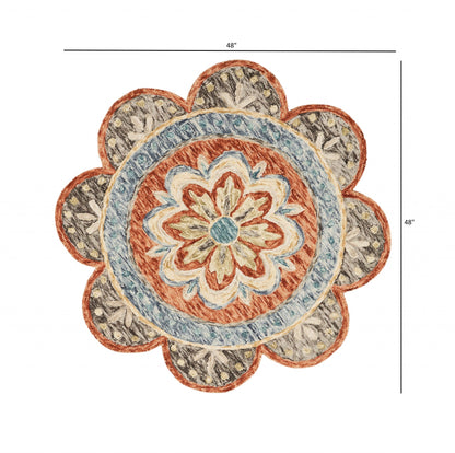 4' Round Orange Scalloped Edge Area Rug