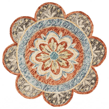 4' Round Orange Scalloped Edge Area Rug