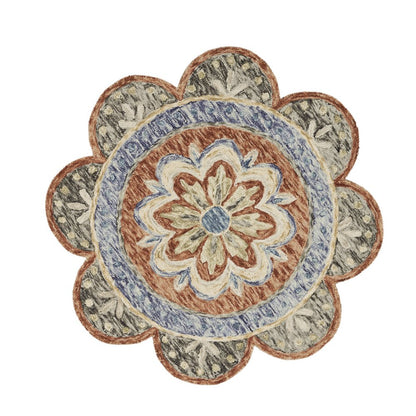 4' Orange And Red Wool Floral Hand Tufted Round Rug