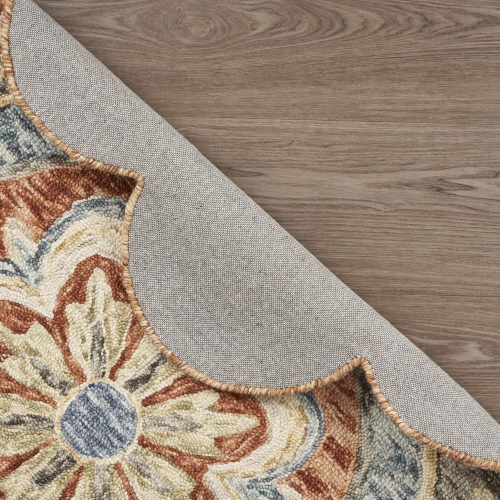 4' Orange And Red Wool Floral Hand Tufted Round Rug