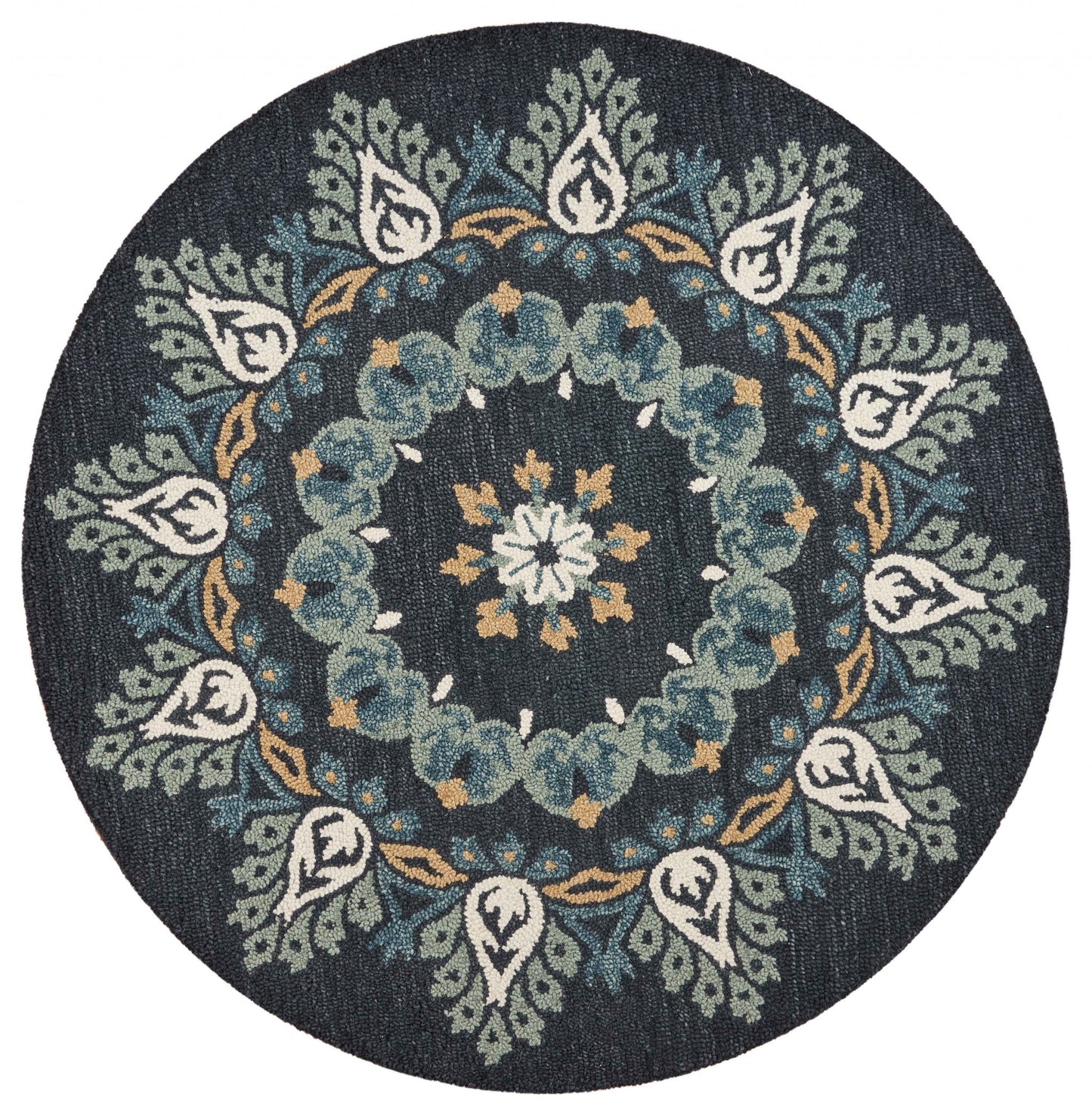 6' Round Black Floral Paradise Area Rug