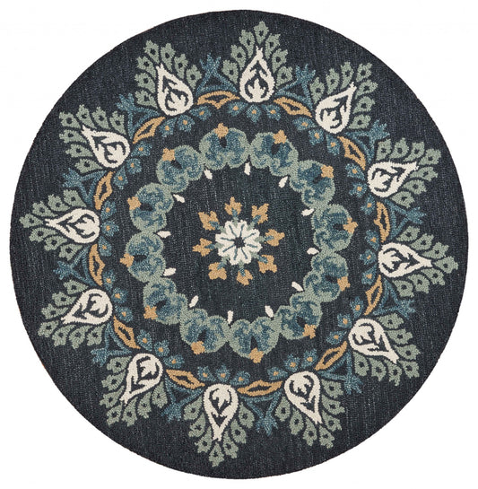 4' Round Black Floral Paradise Area Rug