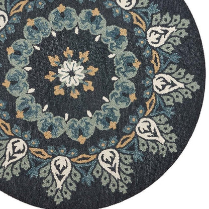 6' Round Black Floral Paradise Area Rug