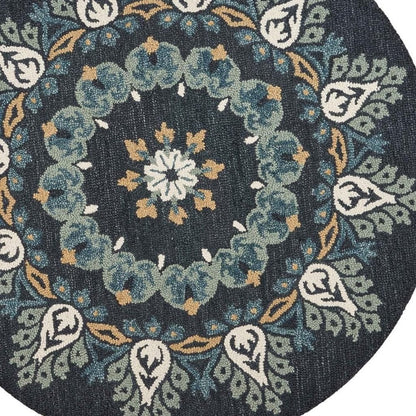 4' Round Black Floral Paradise Area Rug